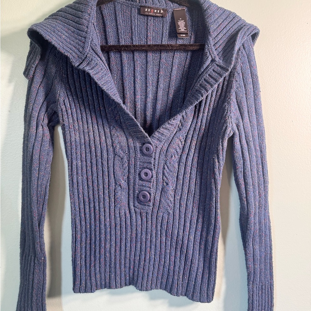 Liz Claiborne V-Neck Ribbed Sweater in Blue